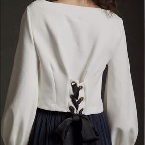 Anthropologie Cream Long Sleeve Tie Front Blouse